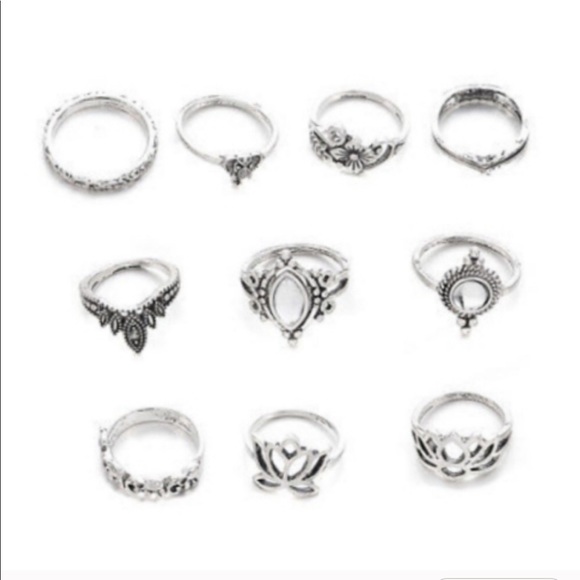 10 Silver Namaste Ring Set - Picture 2 of 2